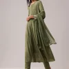 Green Moti Work Silk Embroidered Anarkali Set