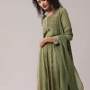 Green Moti Work Silk Embroidered Anarkali Set