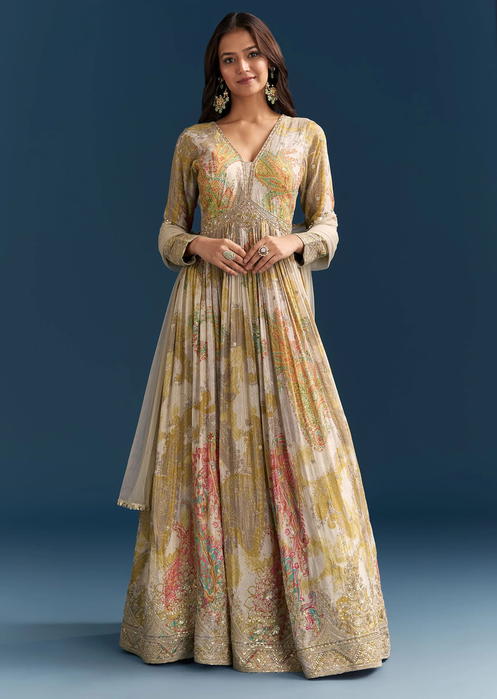 17758-grey-printed-chinon-anarkali-suit-with-zari-work-1.webp Grey Printed Chinon Anarkali Suit With Zari Work
