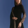 Black Chinon Anarkali With Embroidered Collar And Zari Dupatta