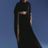 Black Chinon Anarkali With Embroidered Collar And Zari Dupatta