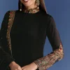 Black Chinon Anarkali With Embroidered Collar And Zari Dupatta