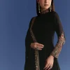Black Chinon Anarkali With Embroidered Collar And Zari Dupatta
