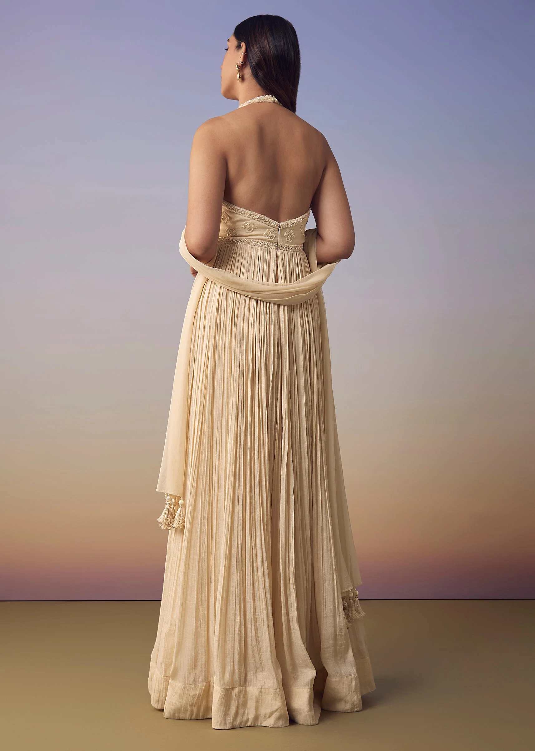 Ivory Backless Anarkali with Dupatta