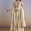 Cream Tissue Anarkali Suit With Zari Work