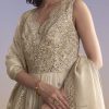 Cream Tissue Anarkali Suit With Zari Work