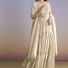 Cream Tissue Anarkali Suit With Zari Work