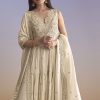 Cream Tissue Anarkali Suit With Zari Work