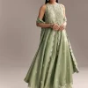 Mint Green Tissue Anarkali Suit With Cutdana And Beads Embroidery