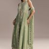 Mint Green Tissue Anarkali Suit With Cutdana And Beads Embroidery