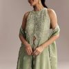 Mint Green Tissue Anarkali Suit With Cutdana And Beads Embroidery
