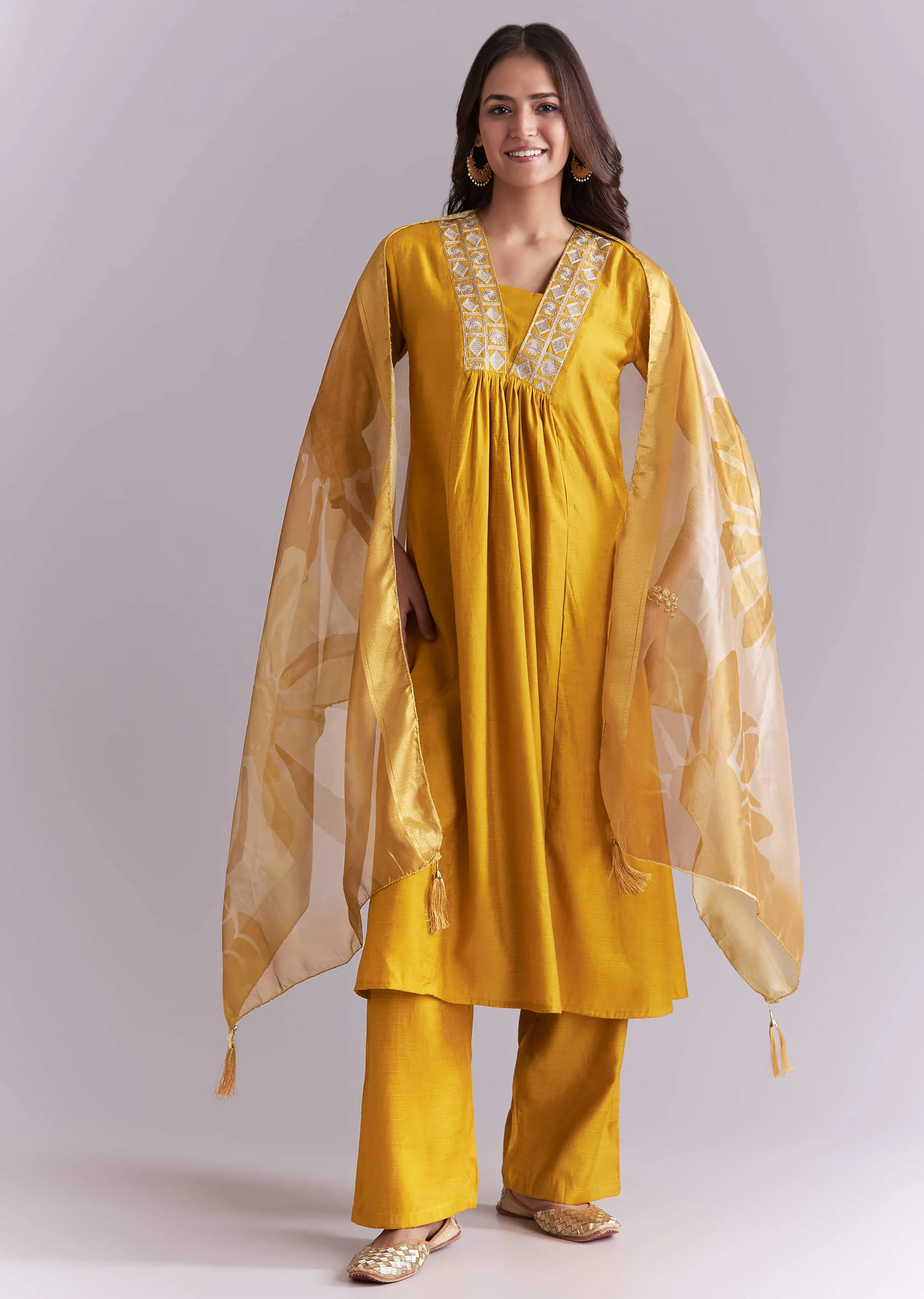 17815-mustard-yellow-silk-anarkali-suit-with-zari-work-and-floral-print-dupatta-1.webp Mustard Yellow Silk Anarkali Suit With Zari Work And Floral Print Dupatta