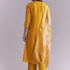 Mustard Yellow Silk Anarkali Suit With Zari Work And Floral Print Dupatta