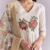 White Silk Anarkali Suit With Rose Motif And Thread Work