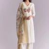 White Silk Anarkali Suit With Rose Motif And Thread Work