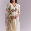 White Silk Anarkali Suit With Rose Motif And Thread Work