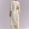 White Silk Anarkali Suit With Rose Motif And Thread Work