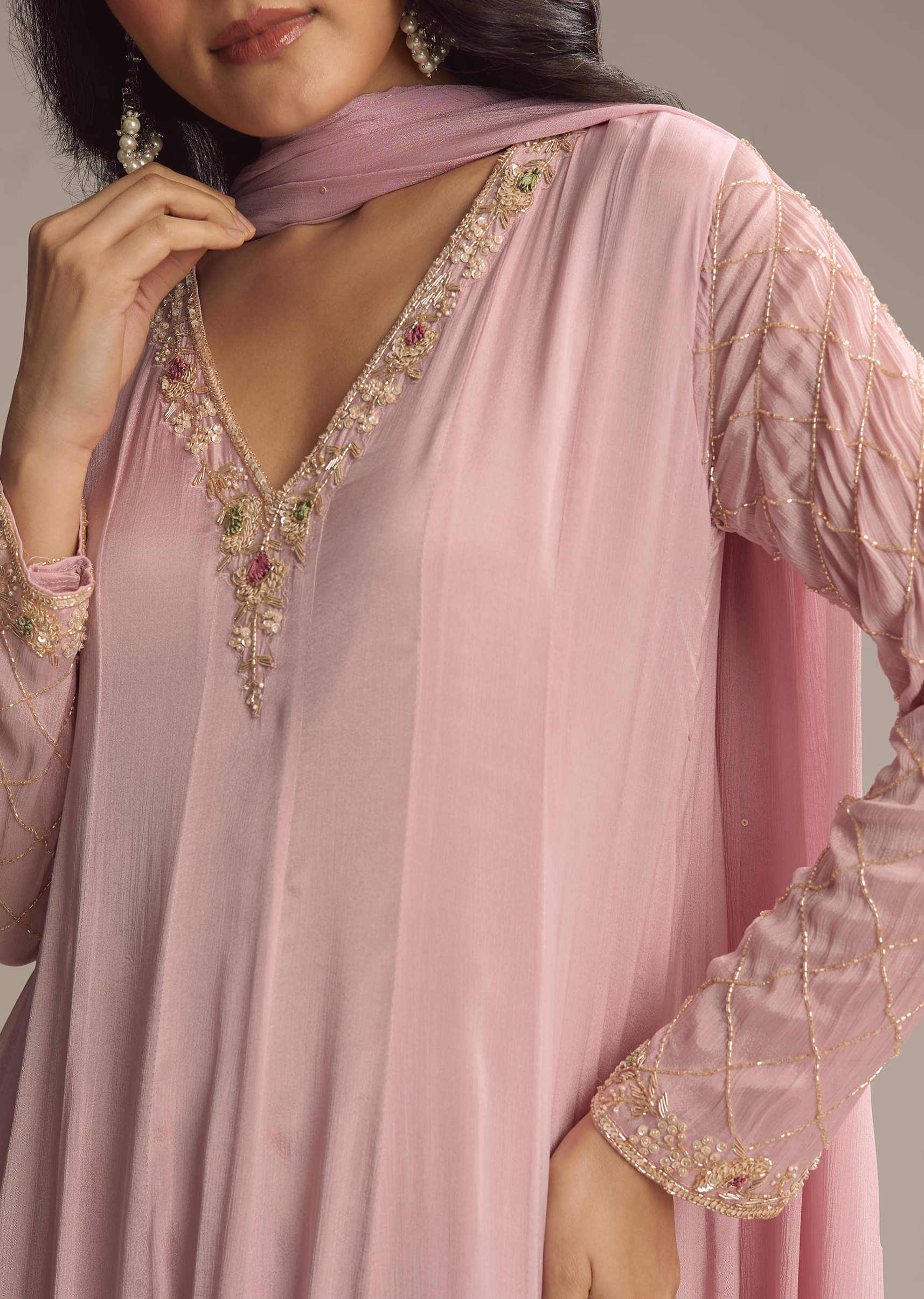 17831-pink-chinon-anarkali-suit-with-cutdana-and-sequins-work-1.jpg Pink Chinon Anarkali Suit With Cutdana And Sequins Work