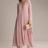 Pink Chinon Anarkali Suit With Cutdana And Sequins Work