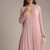Pink Chinon Anarkali Suit With Cutdana And Sequins Work