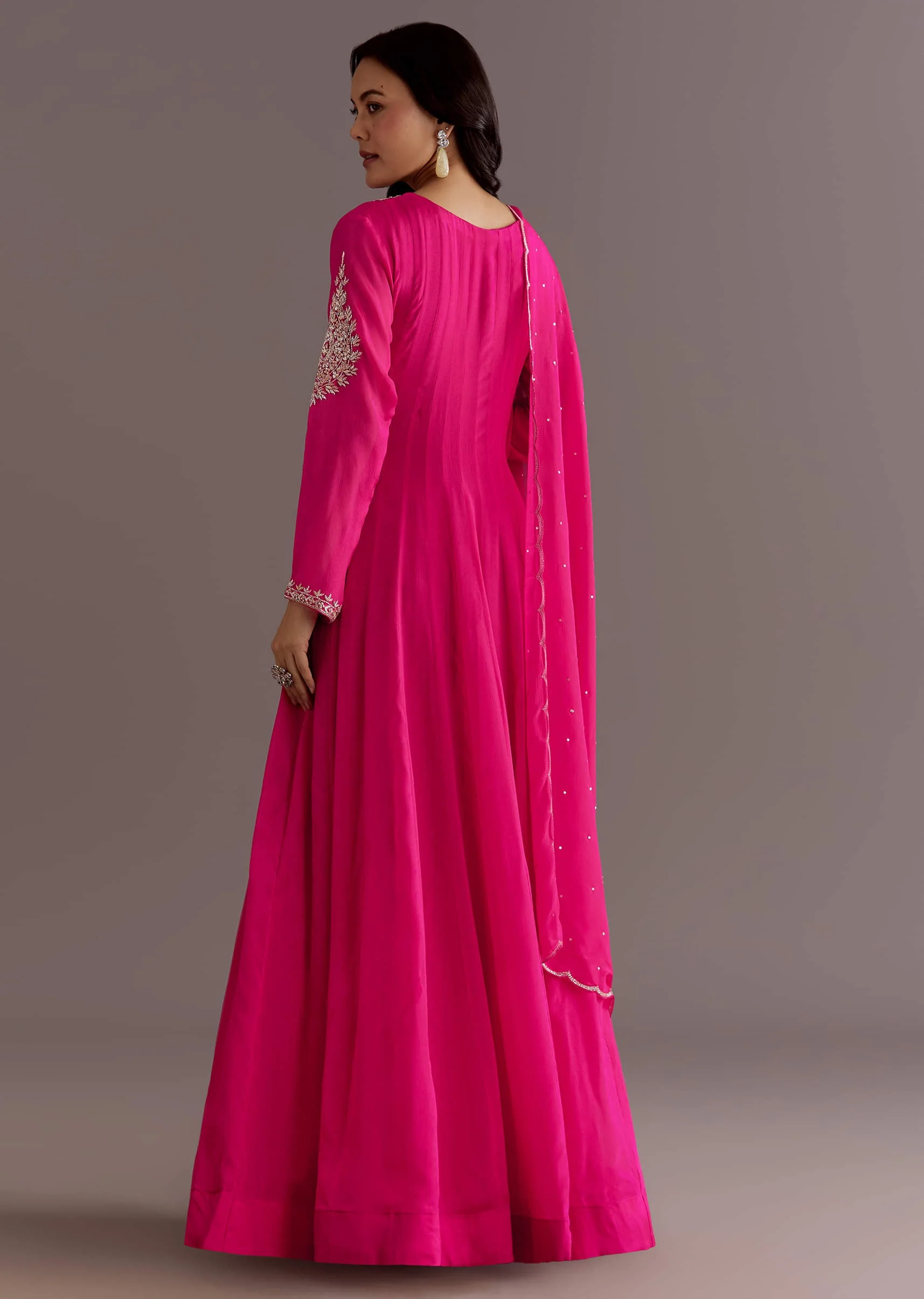 Pink Chinon Cutdana Embroidered Anarkali Dupatta Suit