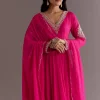 Pink Chinon Cutdana Embroidered Anarkali Dupatta Suit