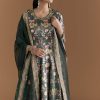 Dark Green Silk Anarkali Suit With Floral Print