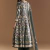 Dark Green Silk Anarkali Suit With Floral Print