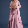 Lavender Tissue Embroidered Anarkali With Organza Dupatta