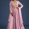 Lavender Tissue Embroidered Anarkali With Organza Dupatta
