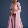 Lavender Tissue Embroidered Anarkali With Organza Dupatta