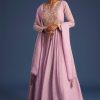 Lavender Tissue Embroidered Anarkali With Organza Dupatta