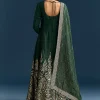 Dark Green Jacquard Silk Anarkali Suit With Festive Jacket Overlay
