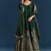 Dark Green Jacquard Silk Anarkali Suit With Festive Jacket Overlay