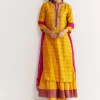 Yellow Bandhani Kurta Set With Pink Dupatta