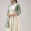White Printed Anarkali With Beaded Handwork