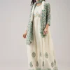 White Printed Anarkali With Beaded Handwork