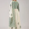 White Printed Anarkali With Beaded Handwork