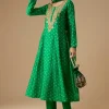 Green Silk Butti Work Anarkali Set