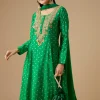 Green Silk Butti Work Anarkali Set