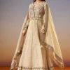 Cream Zardosi Jacket Anarkali Set With Dupatta