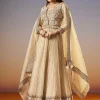 Cream Zardosi Jacket Anarkali Set With Dupatta