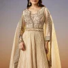 Cream Zardosi Jacket Anarkali Set With Dupatta