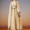 Cream Zardosi Jacket Anarkali Set With Dupatta
