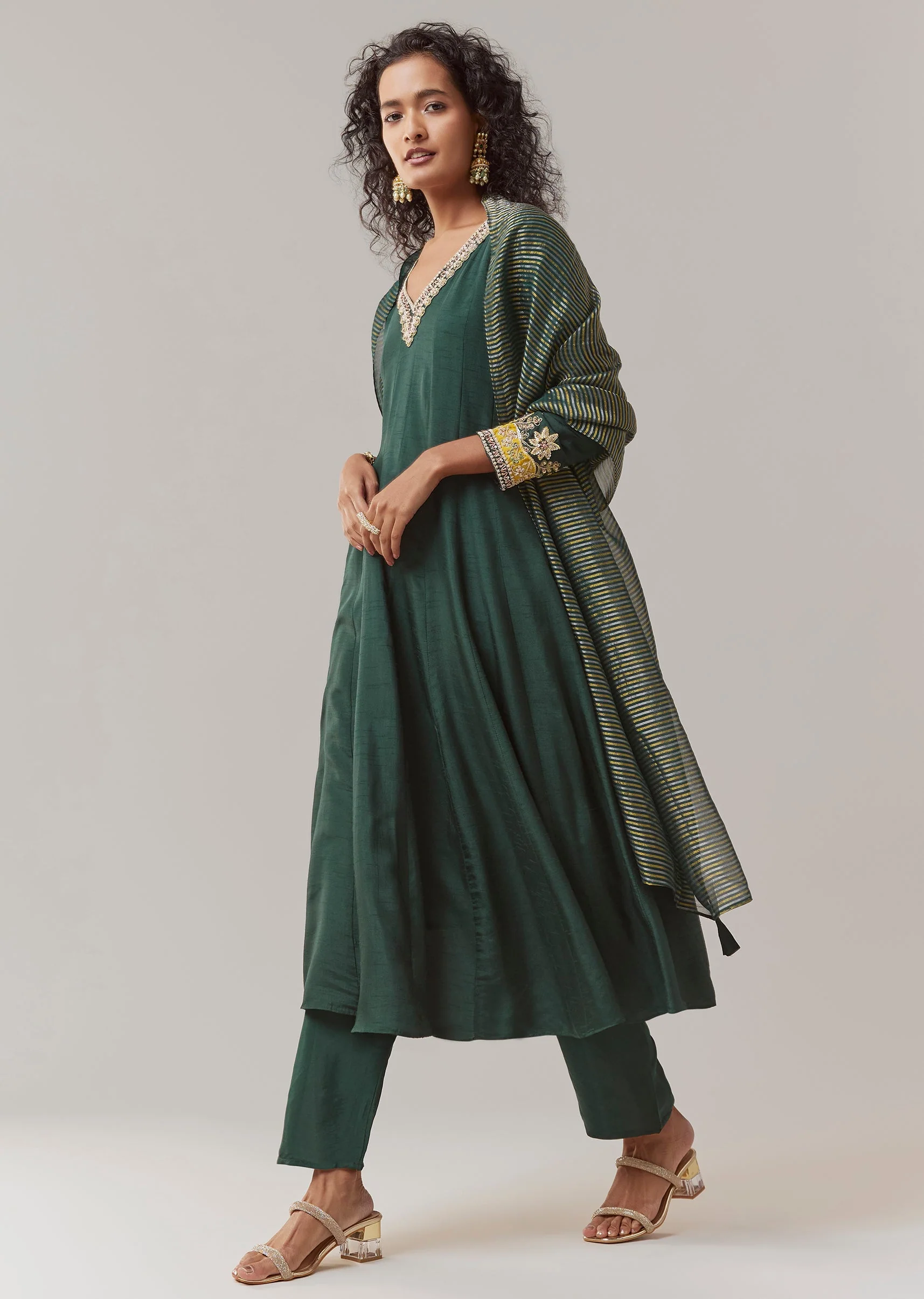 17907-green-sequin-embellished-silk-anarkali-set-2.webp Green Sequin Embellished Silk Anarkali Set