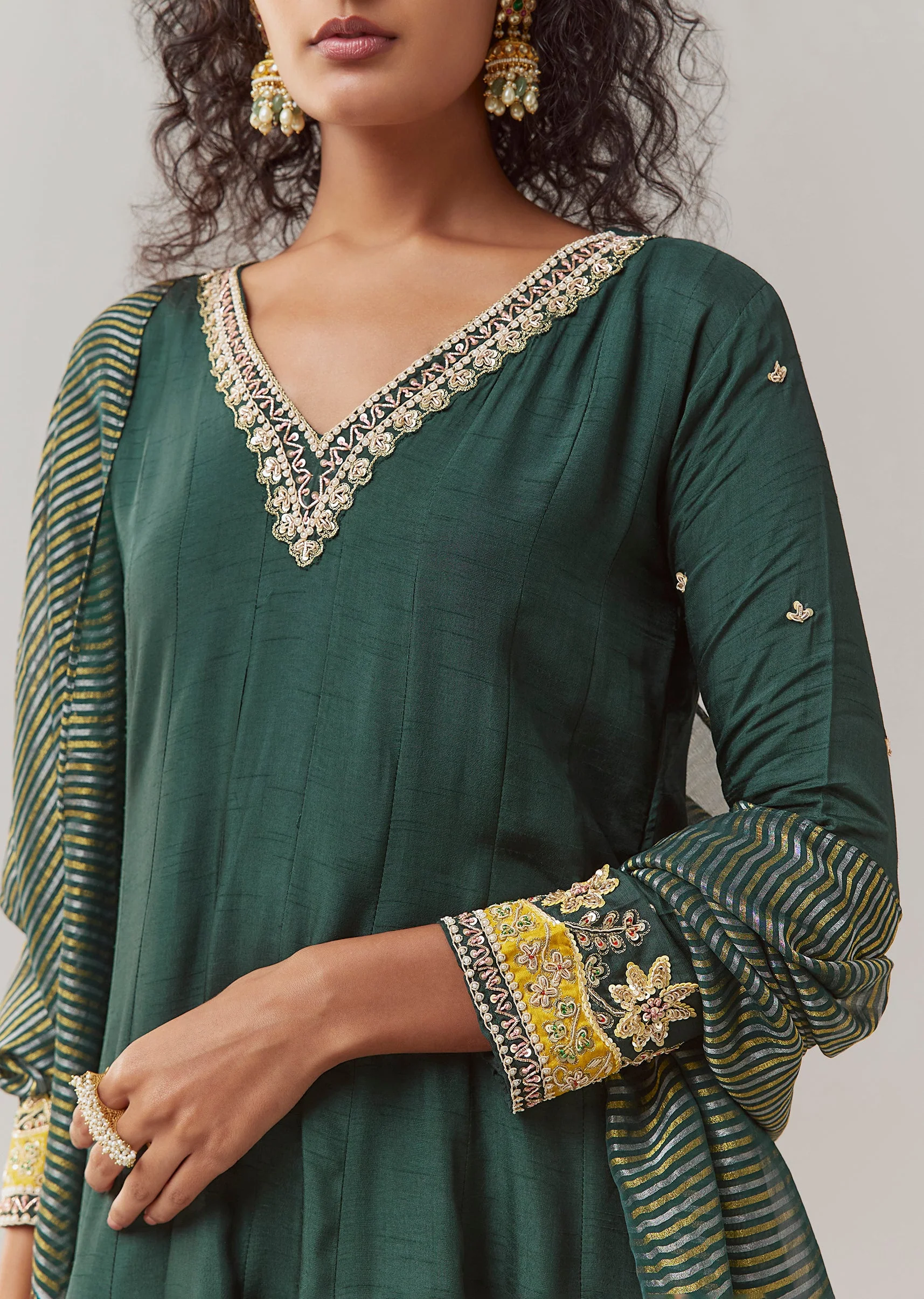 17907-green-sequin-embellished-silk-anarkali-set-3.webp Green Sequin Embellished Silk Anarkali Set