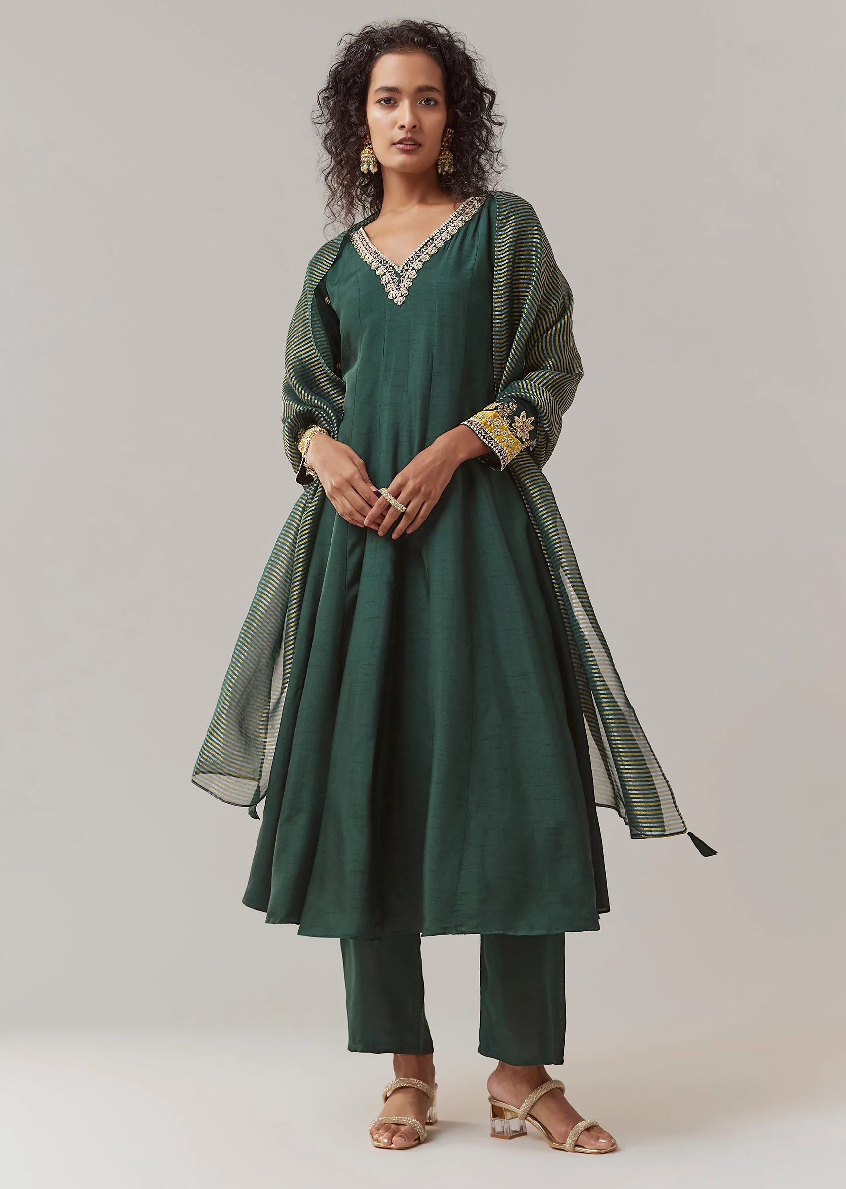 17907-green-sequin-embellished-silk-anarkali-set-4.webp Green Sequin Embellished Silk Anarkali Set