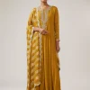Mustard Yellow Zardozi Chinon Anarkali