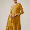 Mustard Yellow Zardozi Chinon Anarkali