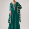 Green Zardozi Chinon Anarkali Suit With Dupatta